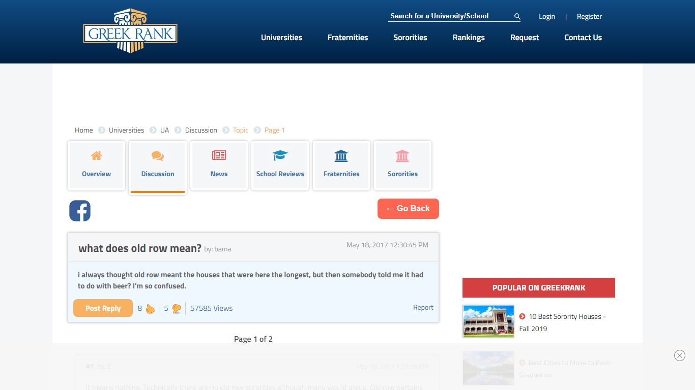 what does old row mean? - University of Alabama Tuscaloosa - UA - Greekrank