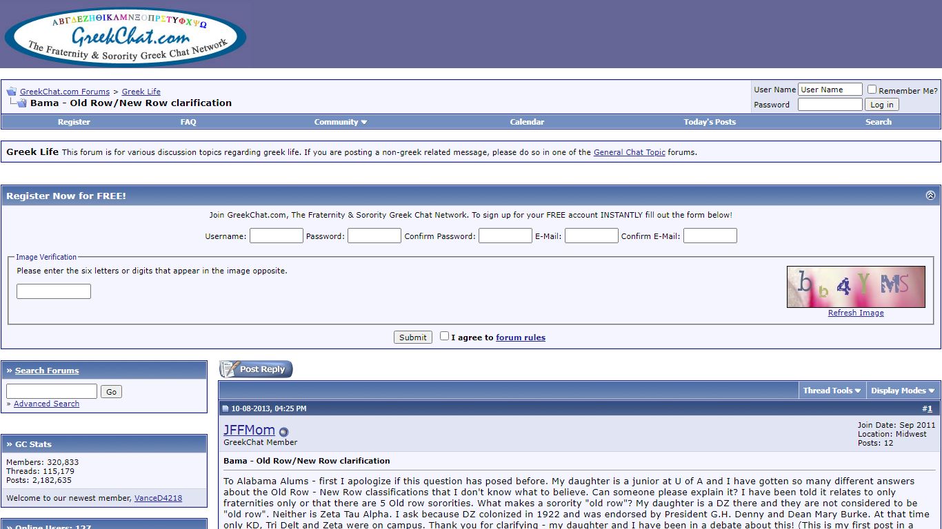 Bama - Old Row/New Row clarification - GreekChat.com Forums